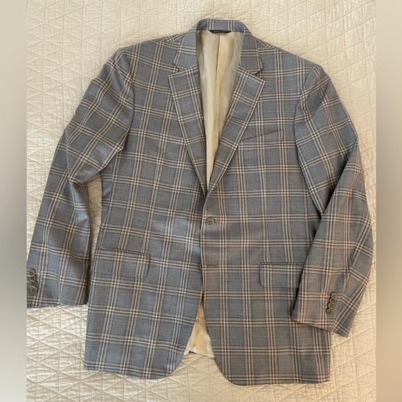 TRUSSINI made In Italy Super 130’s Wool Check Print Jacket Size 46R - Picture 1 of 11